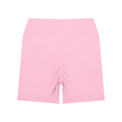 Women's High Waisted Yoga Biker Shorts in pink, alternate angle