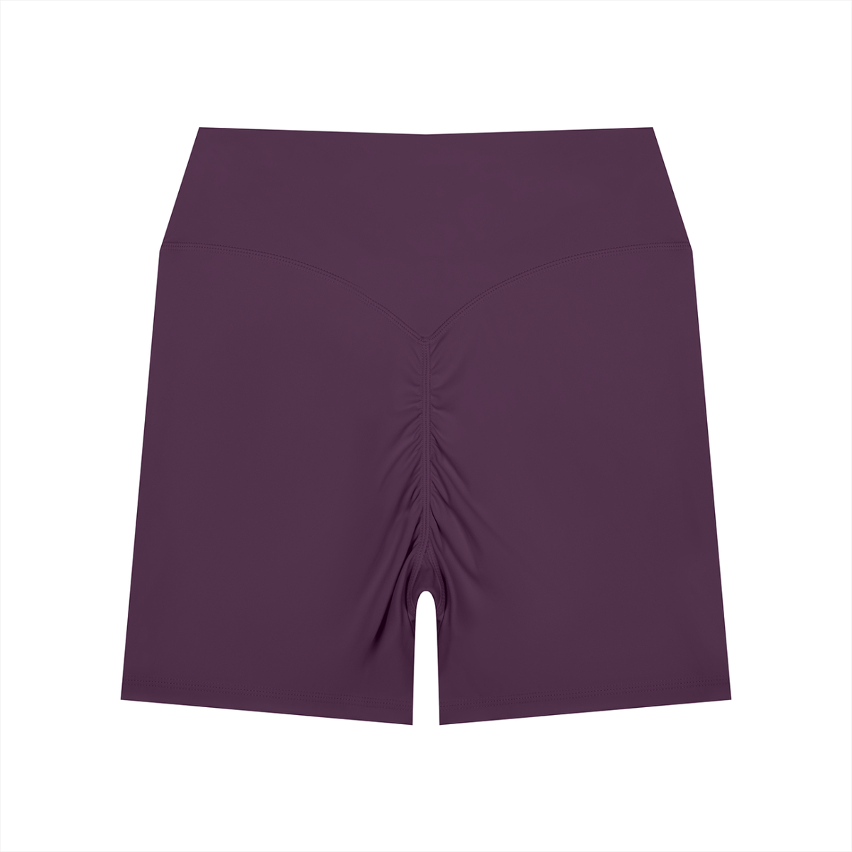 Women's High Waisted Yoga Biker Shorts in plum purple, alternate angle