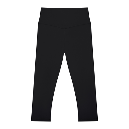 Women's High Waisted Yoga Capri Leggings in black, alternate angle