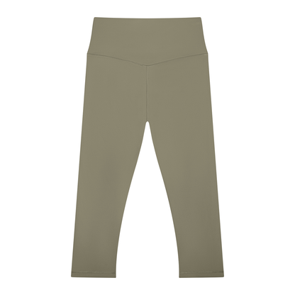 Women's High Waisted Yoga Capri Leggings in gray green, alternate angle