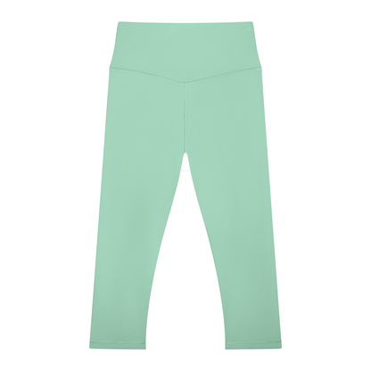 Women's High Waisted Yoga Capri Leggings in mint green, alternate angle