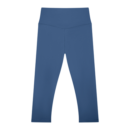 Women's High Waisted Yoga Capri Leggings in navy blue, alternate angle