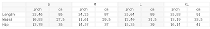 Size chart for the Women's High-Waisted Yoga Leggings