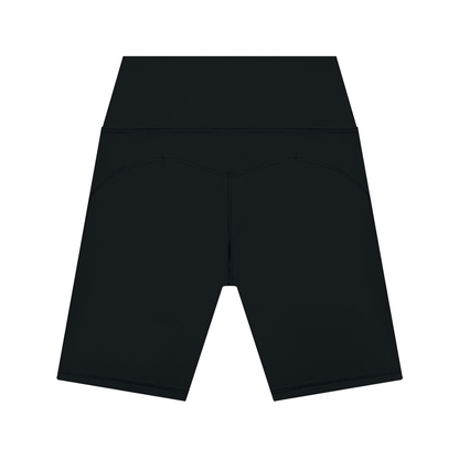 Women's High Waisted Yoga Shorts in black, alternate angle