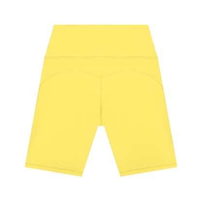 Women's High Waisted Yoga Shorts in lemon yellow, alternate angle