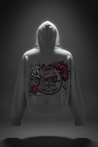 Women’s I Don’t Have the Energy skull cropped hoodie