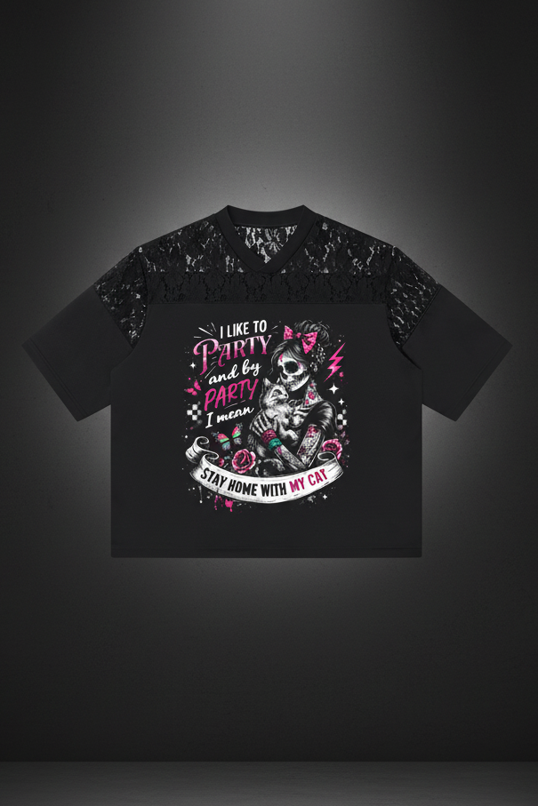 Women’s I Like to Party lace-panel V-neck graphic T-shirt
