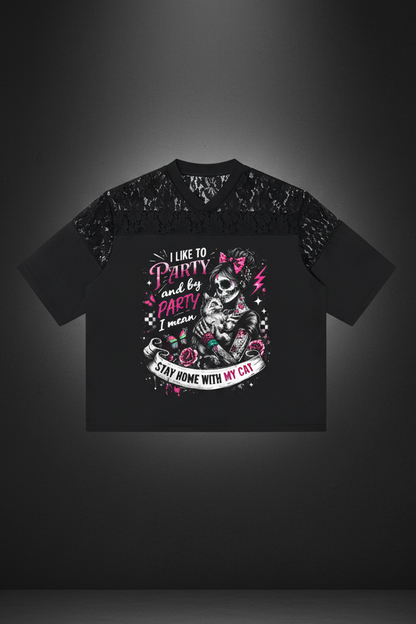 Women’s I Like to Party lace-panel V-neck graphic T-shirt