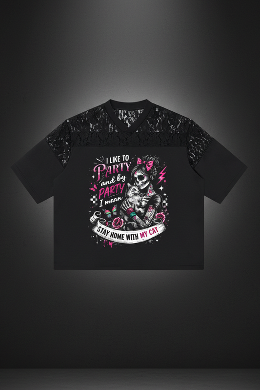 Women’s I Like to Party lace-panel V-neck graphic T-shirt