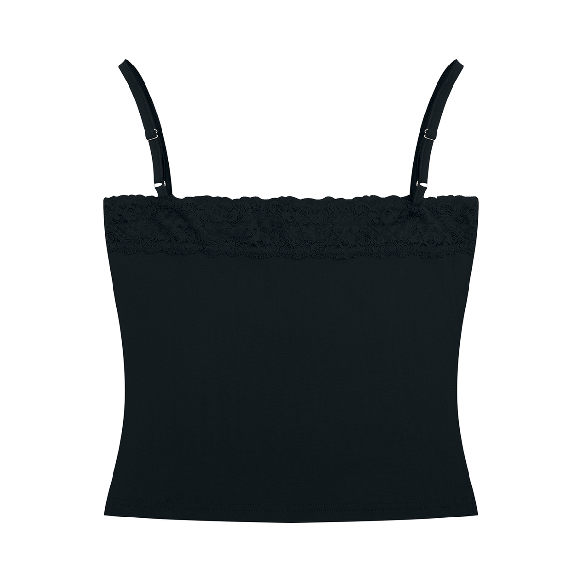 Women's Lace Trim Cami Tank Top in black, alternate angle