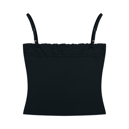 Women's Lace Trim Cami Tank Top in black, alternate angle