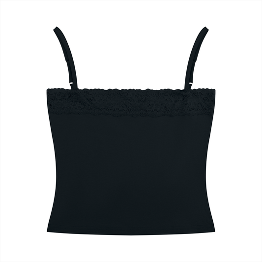 Women's Lace Trim Cami Tank Top in black