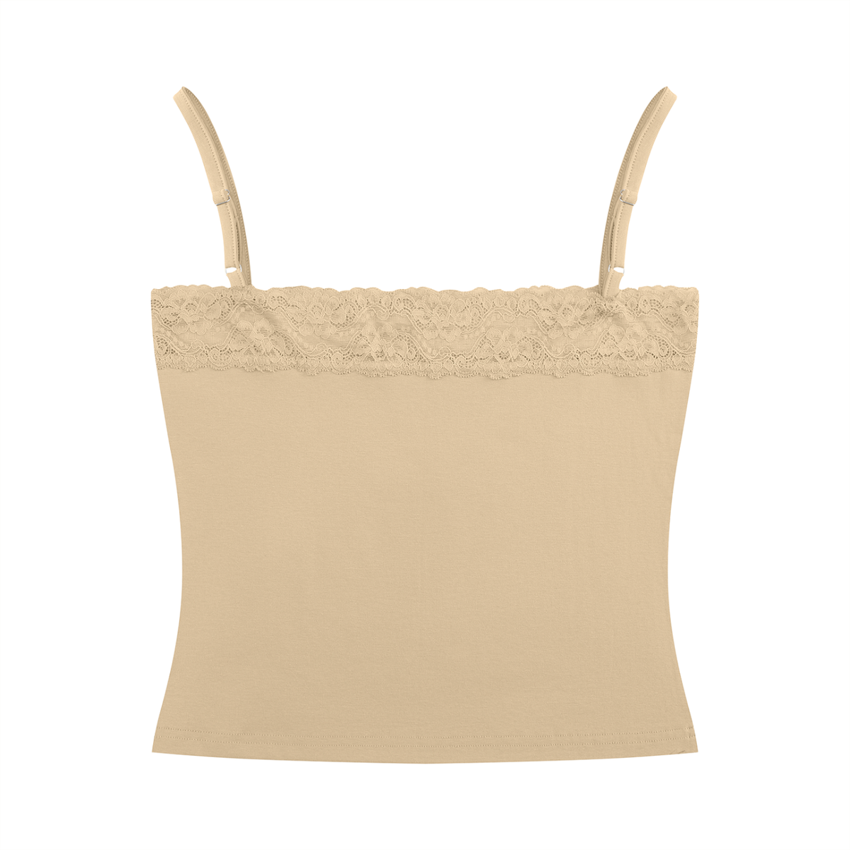 Women's Lace Trim Cami Tank Top in pale khaki, alternate angle