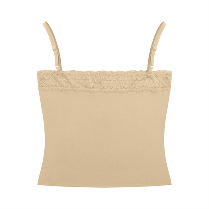 Women's Lace Trim Cami Tank Top in pale khaki, alternate angle
