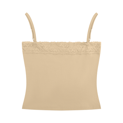 Women's Lace Trim Cami Tank Top in pale khaki