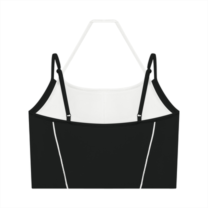 Women's Layered Yoga Tank Top in black with white, alternate angle