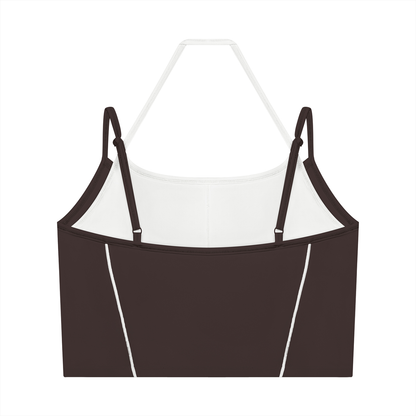 Women's Layered Yoga Tank Top in brown with white, alternate angle