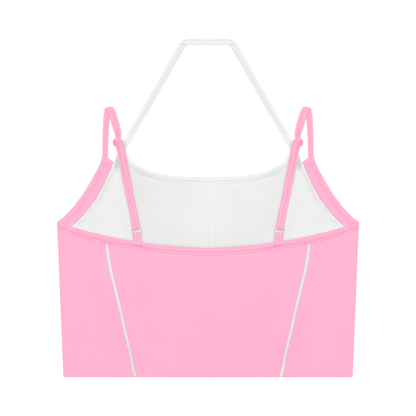Women's Layered Yoga Tank Top in pink with white, alternate angle