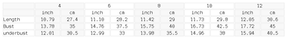 Size chart for the Women's Layered Yoga Tank Top