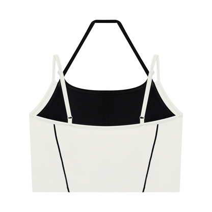 Women's Layered Yoga Tank Top in white gray with black, alternate angle