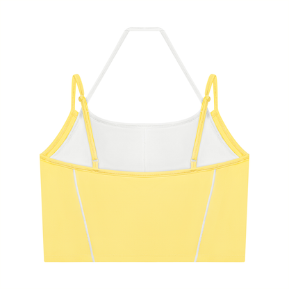 Women's Layered Yoga Tank Top in yellow with white, alternate angle