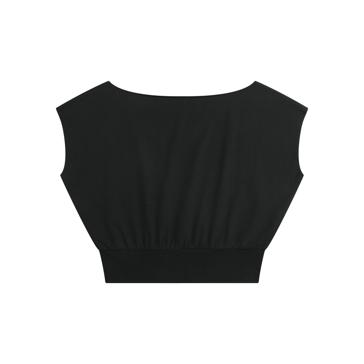 Women's Loose Fit Asymmetrical Neck Sleeveless T-Shirt in black, alternate angle