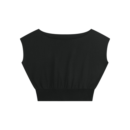 Women's Loose Fit Asymmetrical Neck Sleeveless T-Shirt in black