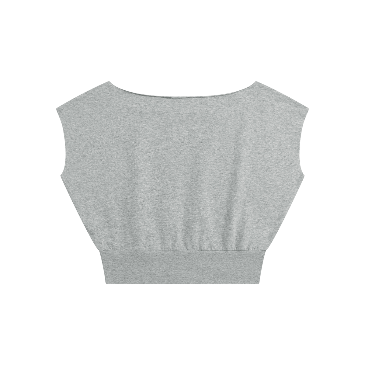 Women's Loose Fit Asymmetrical Neck Sleeveless T-Shirt in flower gray, alternate angle