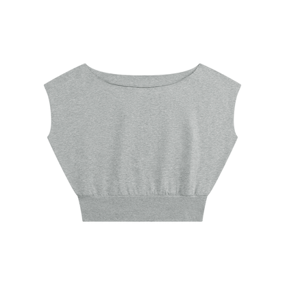 Women's Loose Fit Asymmetrical Neck Sleeveless T-Shirt in flower gray