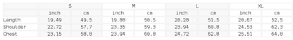 Size chart for the Women's Loose Fit Asymmetrical Neck Sleeveless T-Shirt
