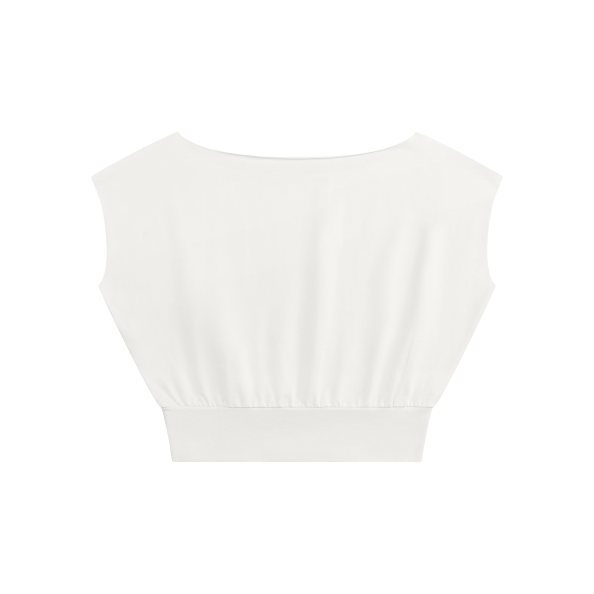 Women's Loose Fit Asymmetrical Neck Sleeveless T-Shirt in white, alternate angle