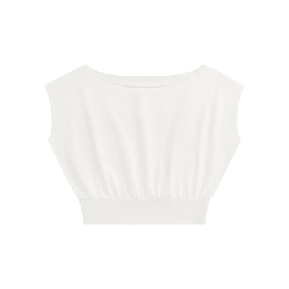 Women's Loose Fit Asymmetrical Neck Sleeveless T-Shirt in white