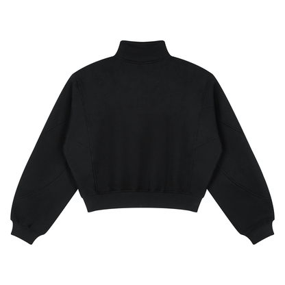 Women's Loose Fleece Quarter-Zip Sweatshirt in black, alternate angle