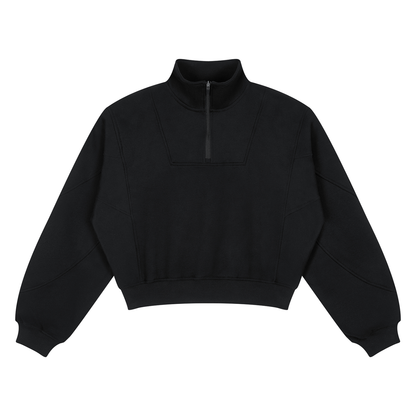 Women's Loose Fleece Quarter-Zip Sweatshirt in black