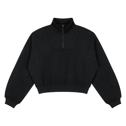 Women's Loose Fleece Quarter-Zip Sweatshirt in black
