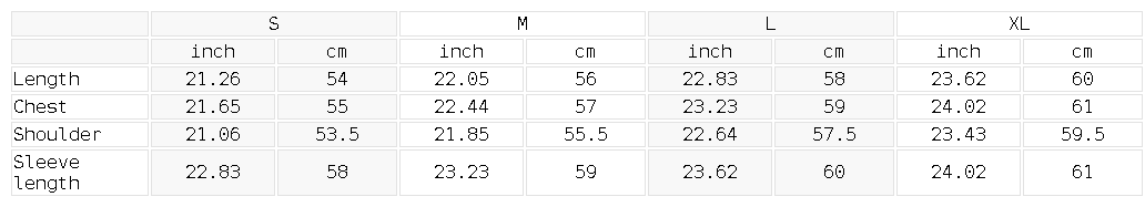 Size chart for the Women's Loose Fleece Quarter-Zip Sweatshirt