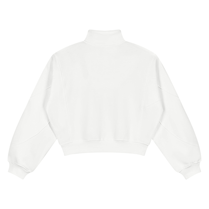 Women's Loose Fleece Quarter-Zip Sweatshirt in white, alternate angle