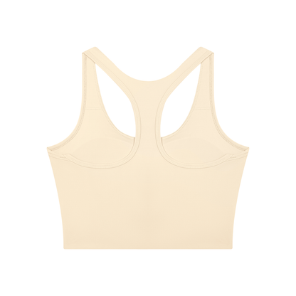 Women's Mesh Color Block Yoga Tank Top in apricot with khaki, alternate angle