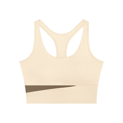 Women's Mesh Color Block Yoga Tank Top in apricot with khaki