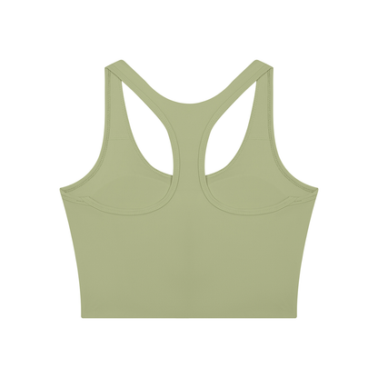 Women's Mesh Color Block Yoga Tank Top in bean green with dark gray, alternate angle