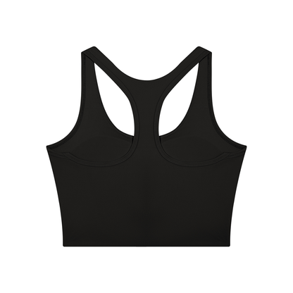 Women's Mesh Color Block Yoga Tank Top in black with dark gray, alternate angle