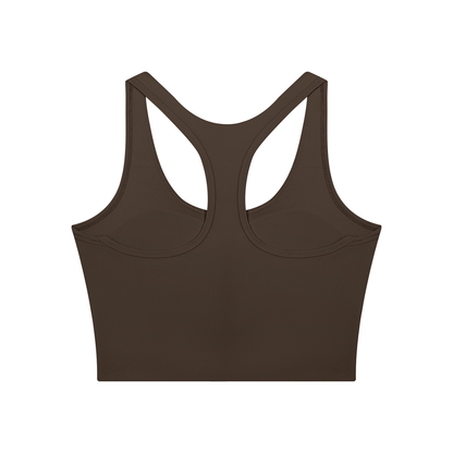 Women's Mesh Color Block Yoga Tank Top in coffee with khaki, alternate angle