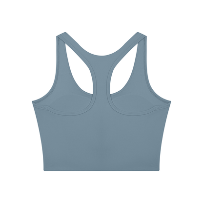 Women's Mesh Color Block Yoga Tank Top in gray blue with navy blue, alternate angle