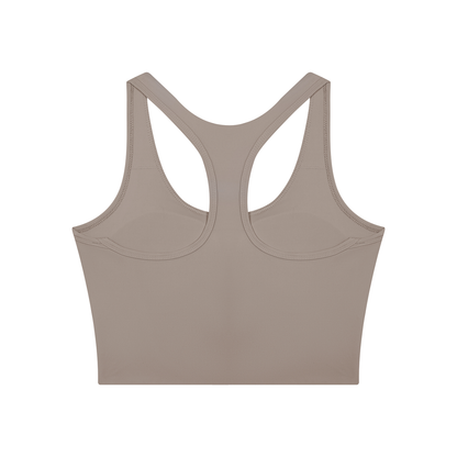 Women's Mesh Color Block Yoga Tank Top in gray purple with brick red, alternate angle
