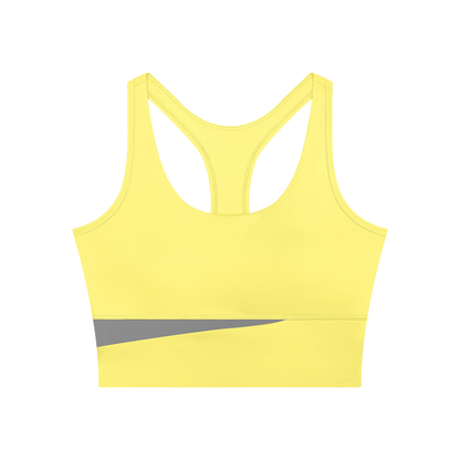 Women's Mesh Color Block Yoga Tank Top in lemon yellow with light gray