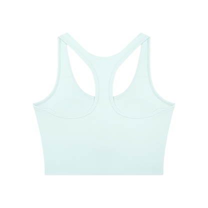 Women's Mesh Color Block Yoga Tank Top in light blue with light gray, alternate angle