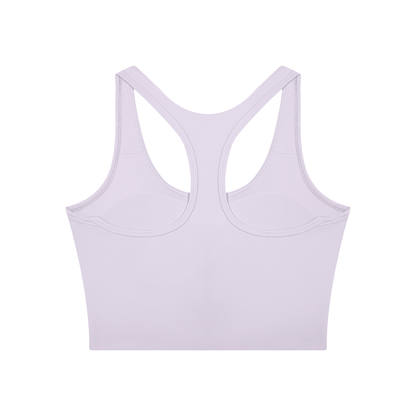 Women's Mesh Color Block Yoga Tank Top in light purple with deep purple, alternate angle