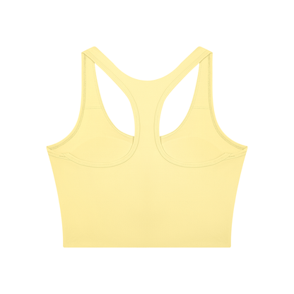 Women's Mesh Color Block Yoga Tank Top in light yellow with light gray, alternate angle