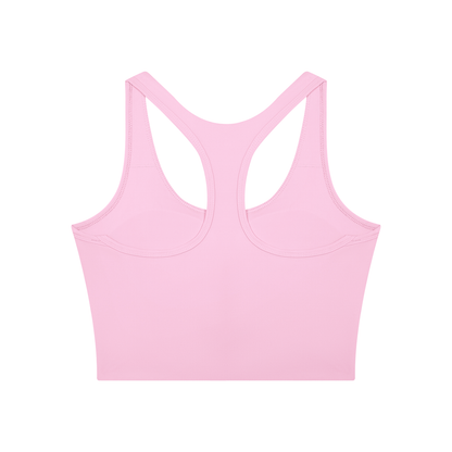 Women's Mesh Color Block Yoga Tank Top in pink with rose red, alternate angle