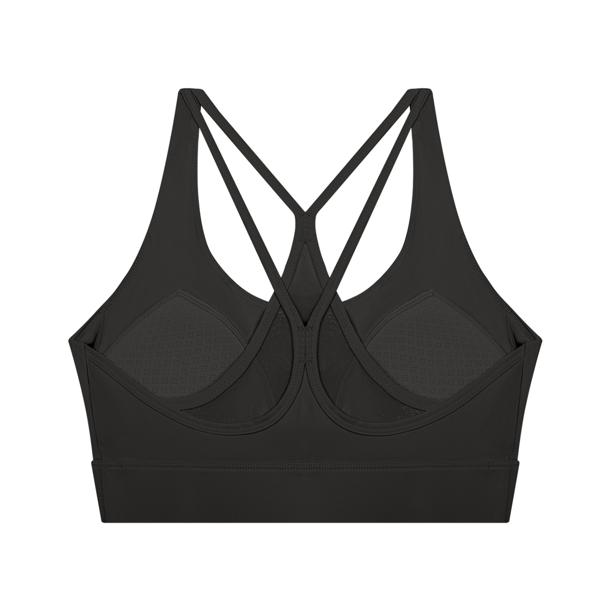 Women's Mesh Panel Cropped Yoga Sports Bra in black, alternate angle